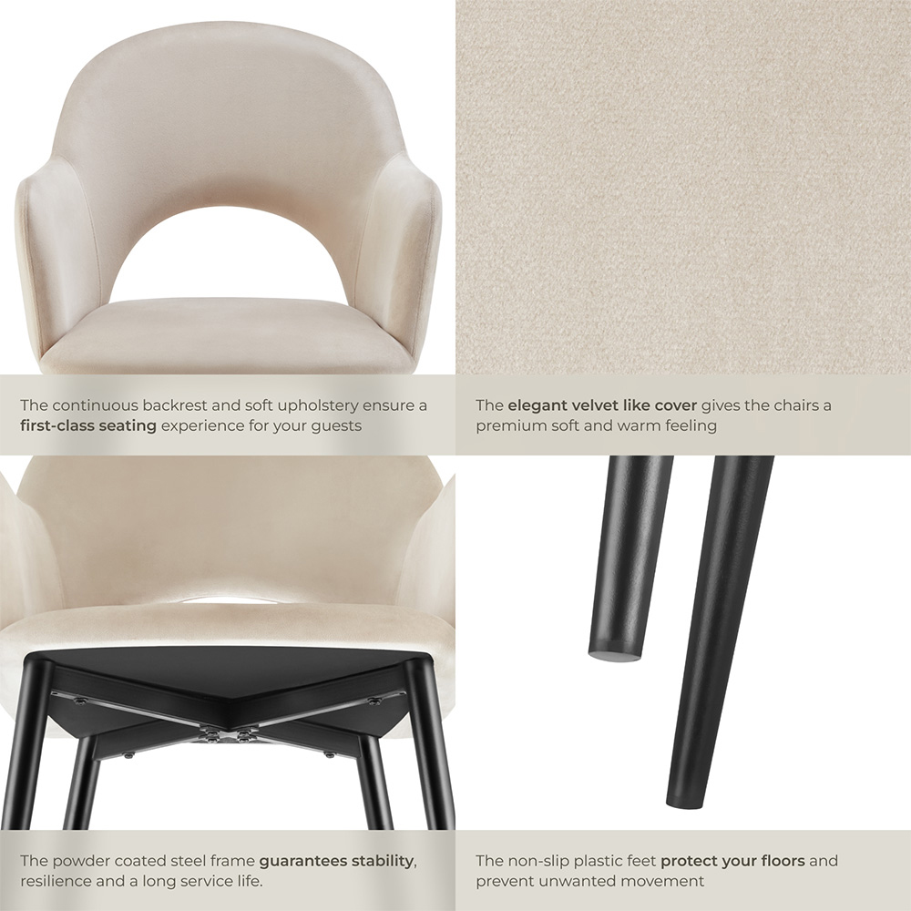 tectake Sasha Set of 6 Cream Velvet Dining Chair Image 5