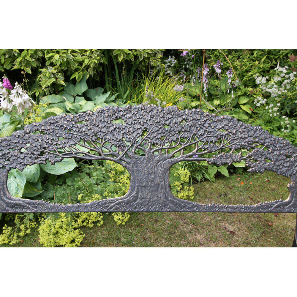 Gardeco 2 Seater Tree Motif Black and Bronze Patina Cast Iron Bench Image 4