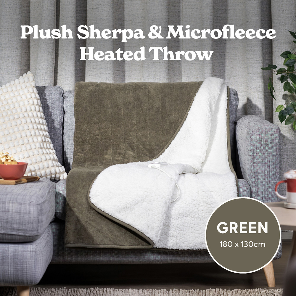 Russell Hobbs Green Sherpa and Microfleece Heated Throw with Controller 130 x 180cm Image 3