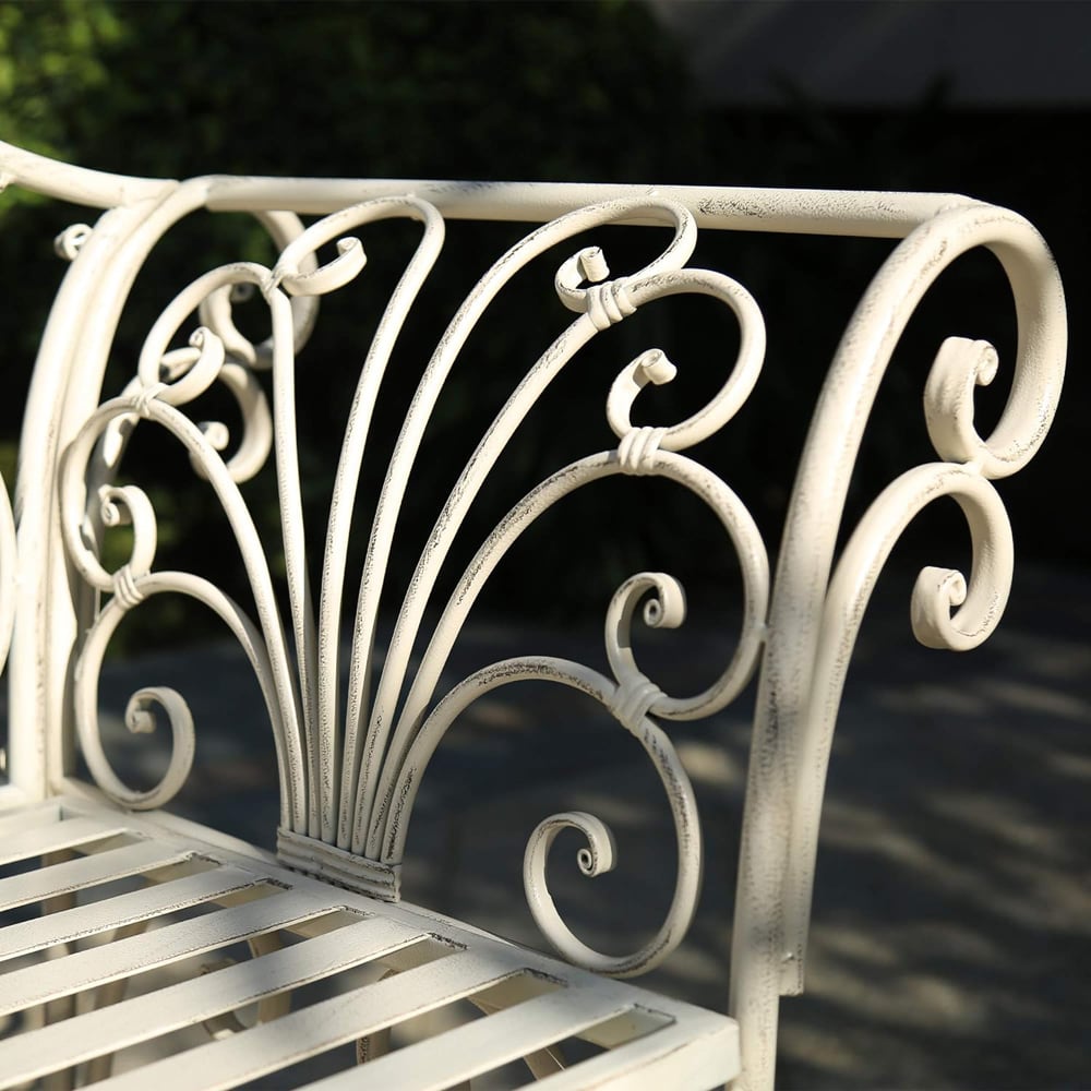 GlamHaus Geneva Antique White Garden Bench Image 4