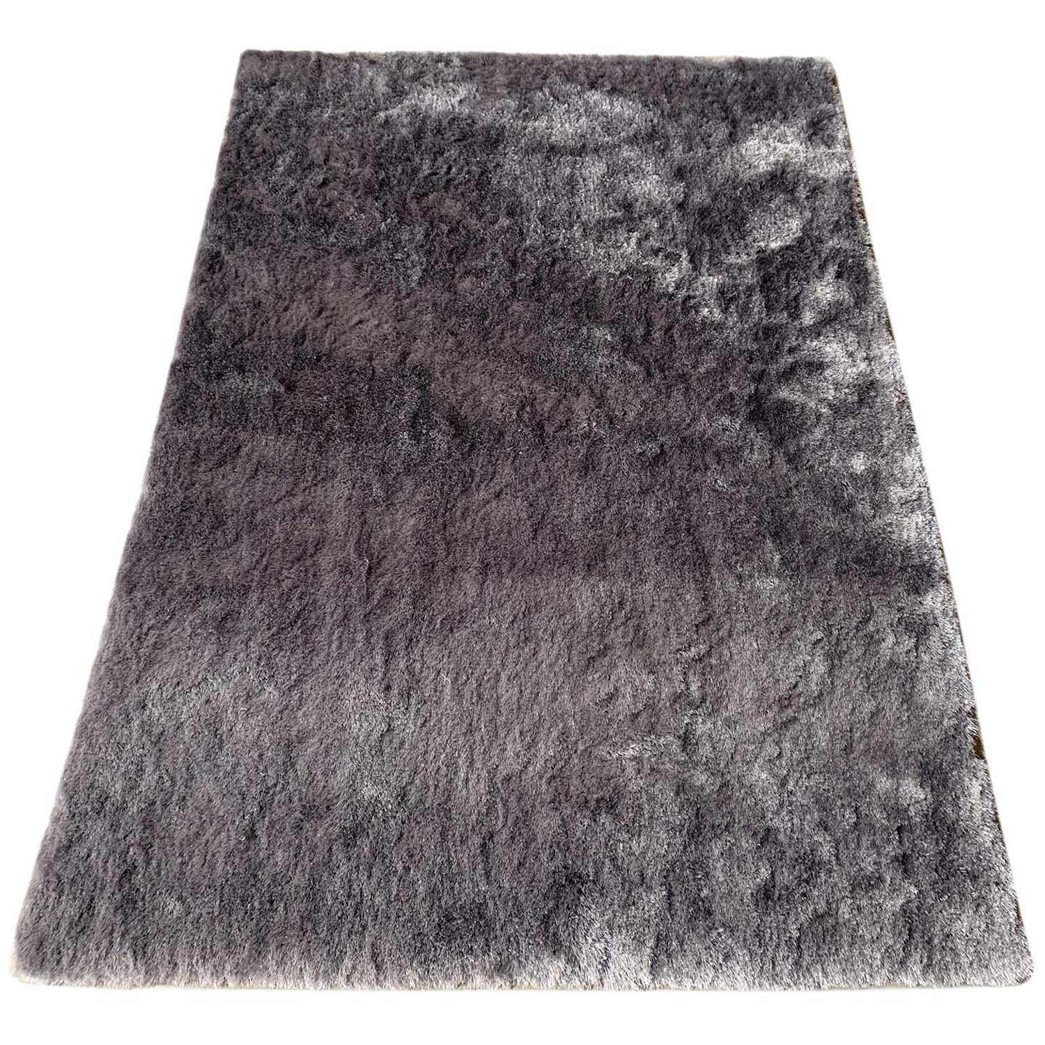 Silver Silky Shaggy Rug 140 x 200cm Image 1
