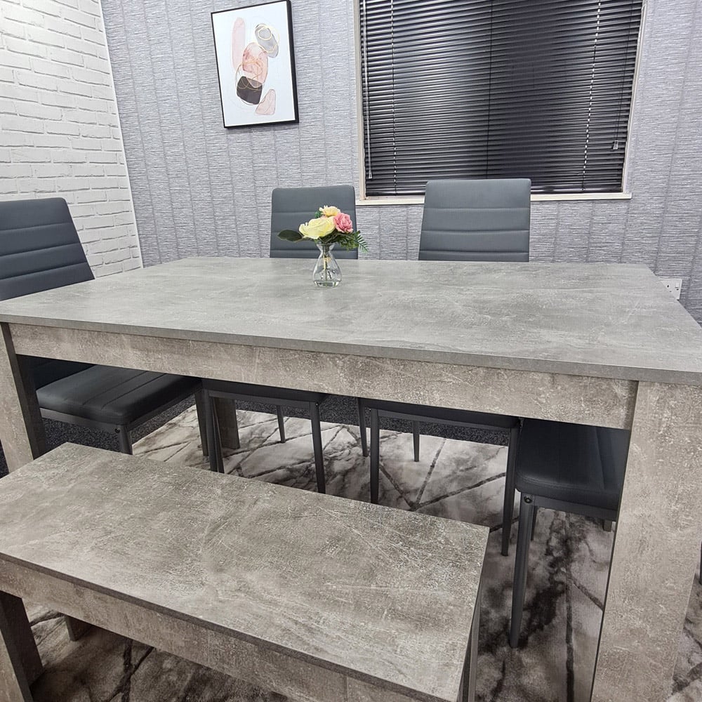 Portland Leather 4 Seater Dining Set Stone Grey and Dark Grey Image 2