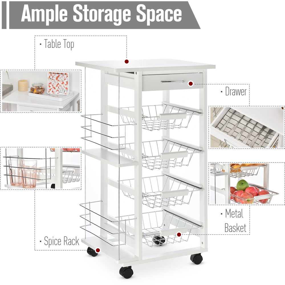 HOMCOM White Multi Rolling Kitchen Cart Image 6