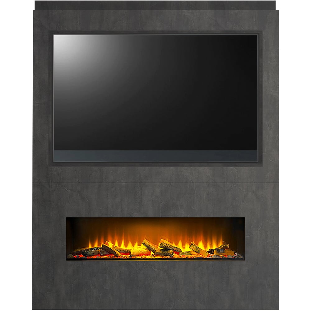 Acantha Nexus Pre-Built Slate Venetian Plaster Effect Fully Inset Media Wall with TV Recess Image 1