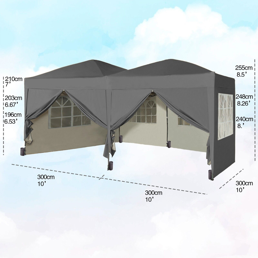 Grey 3 x 6m Pop Up Gazebo with Weight Bags and Removable Side Image 8