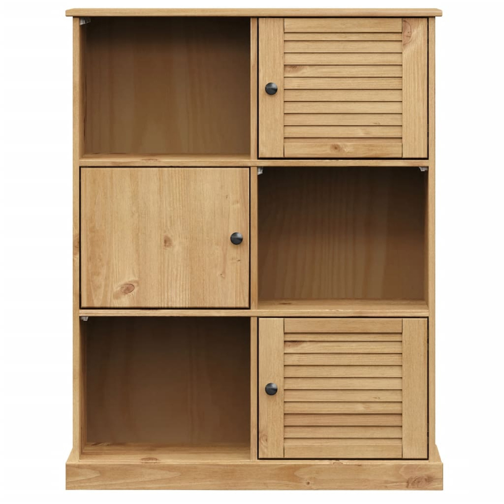 vidaXL 3 Door 3 Shelf Brown Pine Wood Bookcase Image 4
