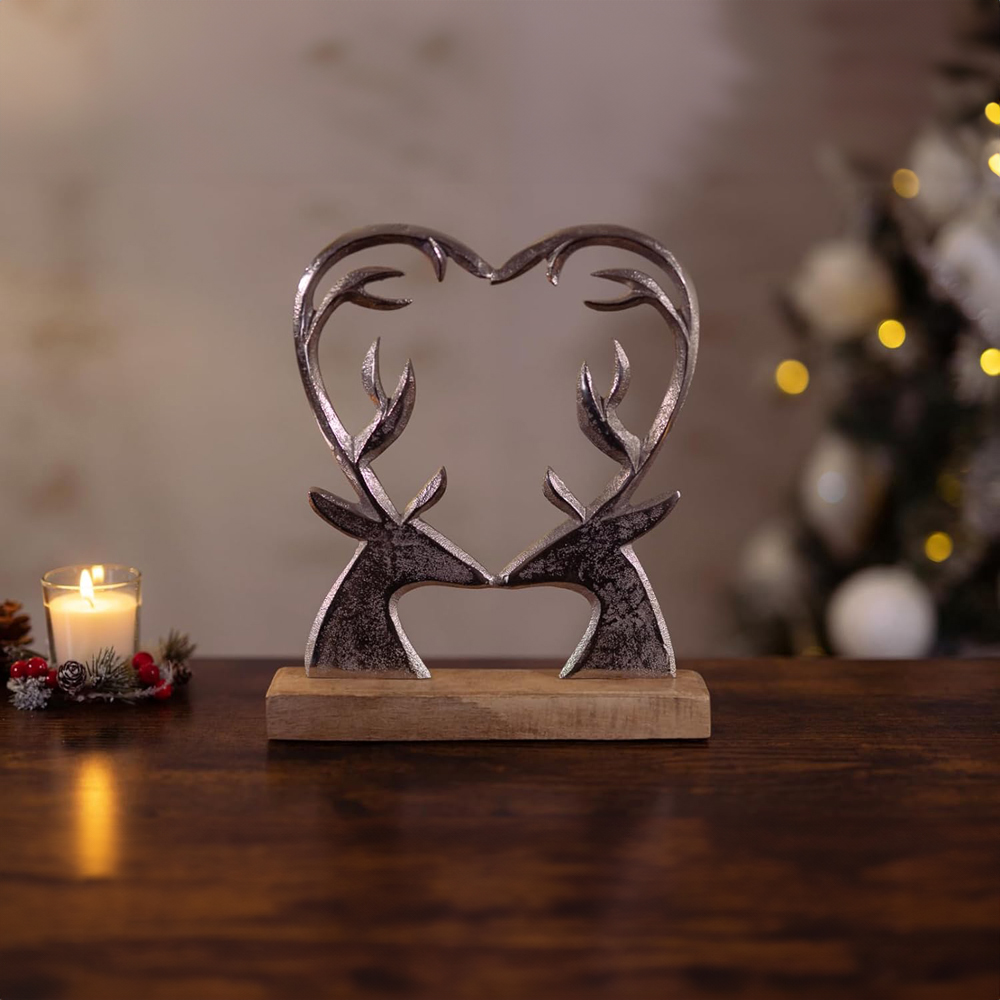 Marco Paul Merry Christmas Stag Metal Sign with Wooden Base Image 3