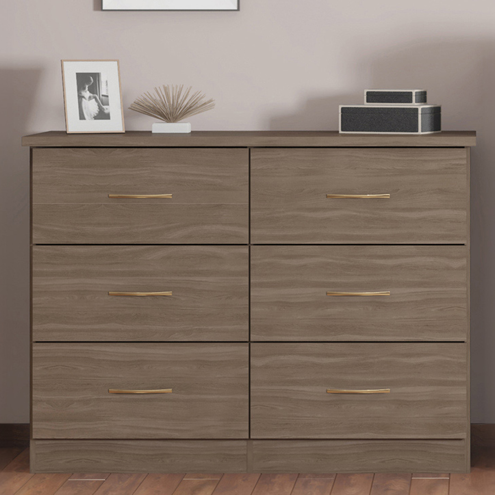 Seconique Nevada 6 Drawer Rustic Oak Effect Chest of Drawers Image 1