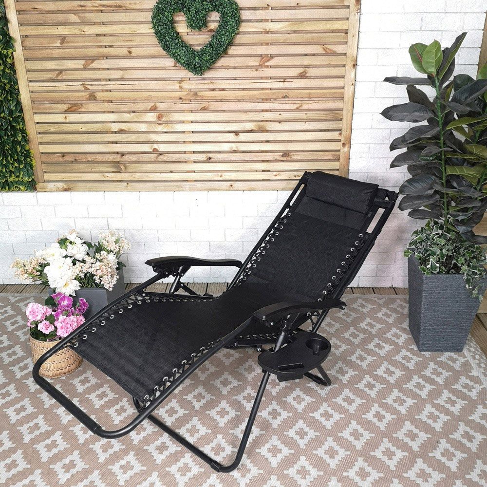 Samuel Alexander Black Multi Position Garden Sun Lounger with Canopy Image 4