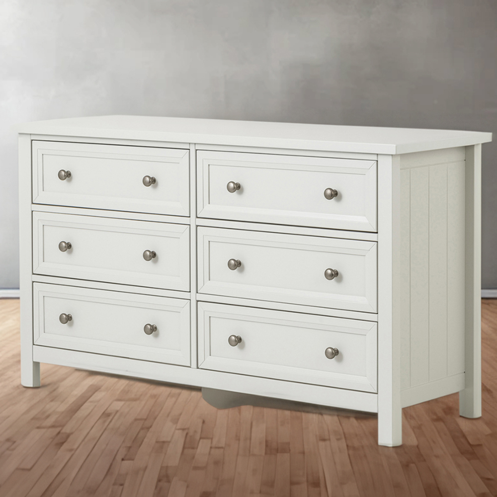Julian Bowen Maine 6 Drawer Wide Dove Grey Chest of Drawers Image 1