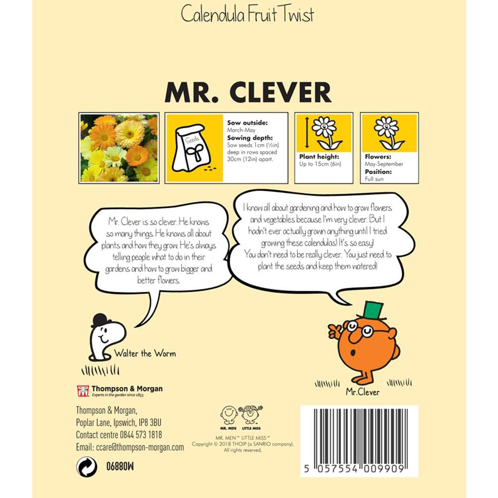Thompson & Morgan Mr Men Little Miss Mr Clever Calendula Fruit Twist 60 Seeds Packet Image 3