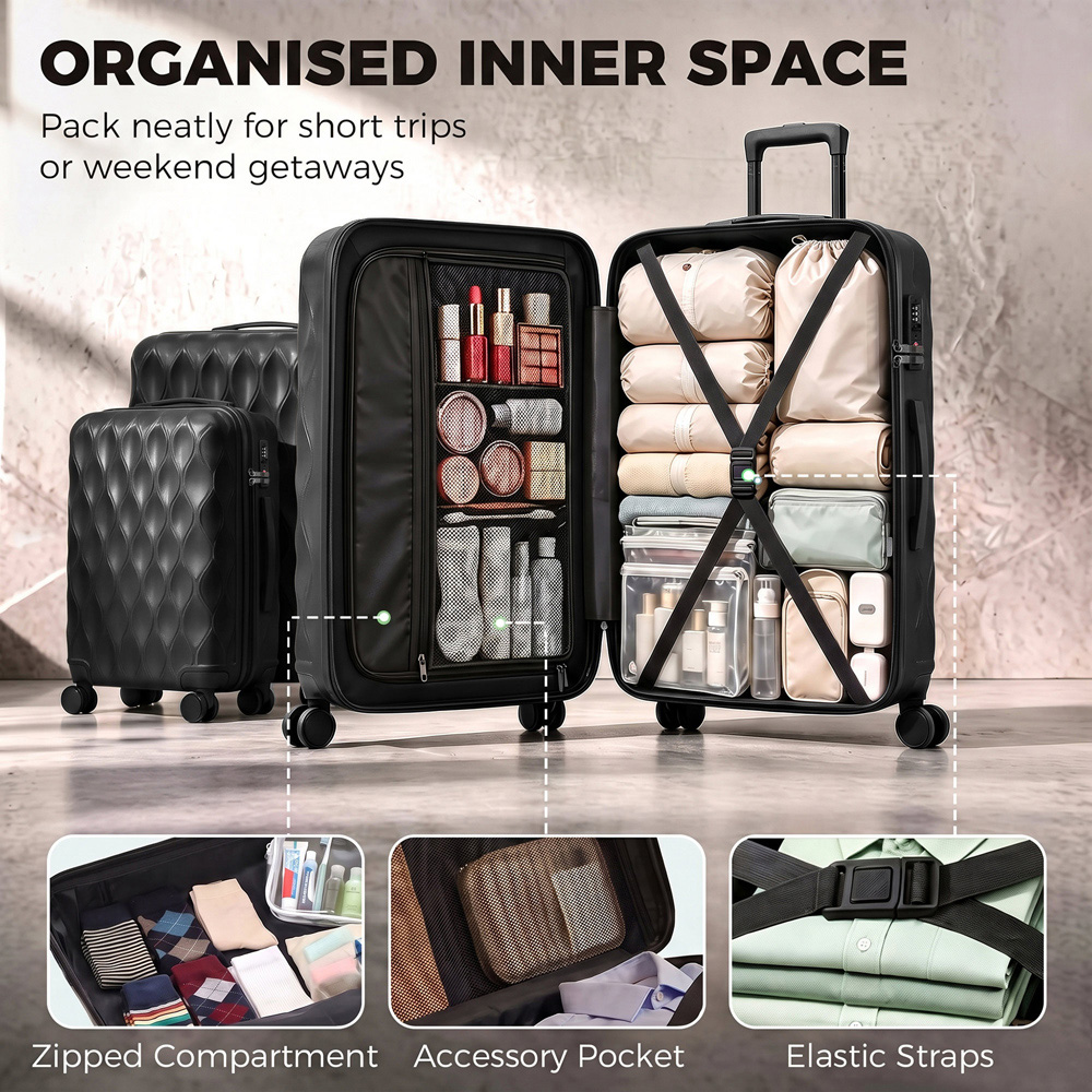 HOMCOM Set of 3 Black Hard Shell Luggage Suitcase with TSA Lock Image 3