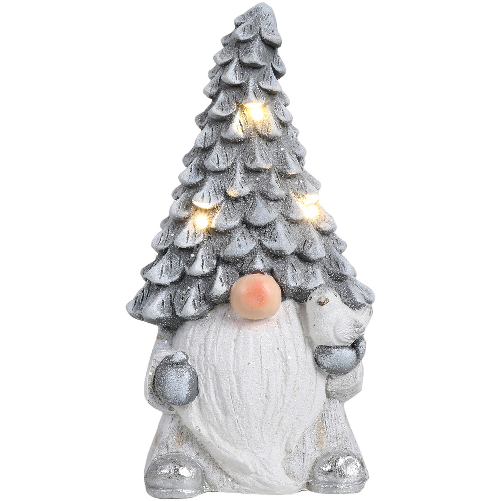 Grey Frosted Tree Gonk with Bird LED Light Decoration Image 1