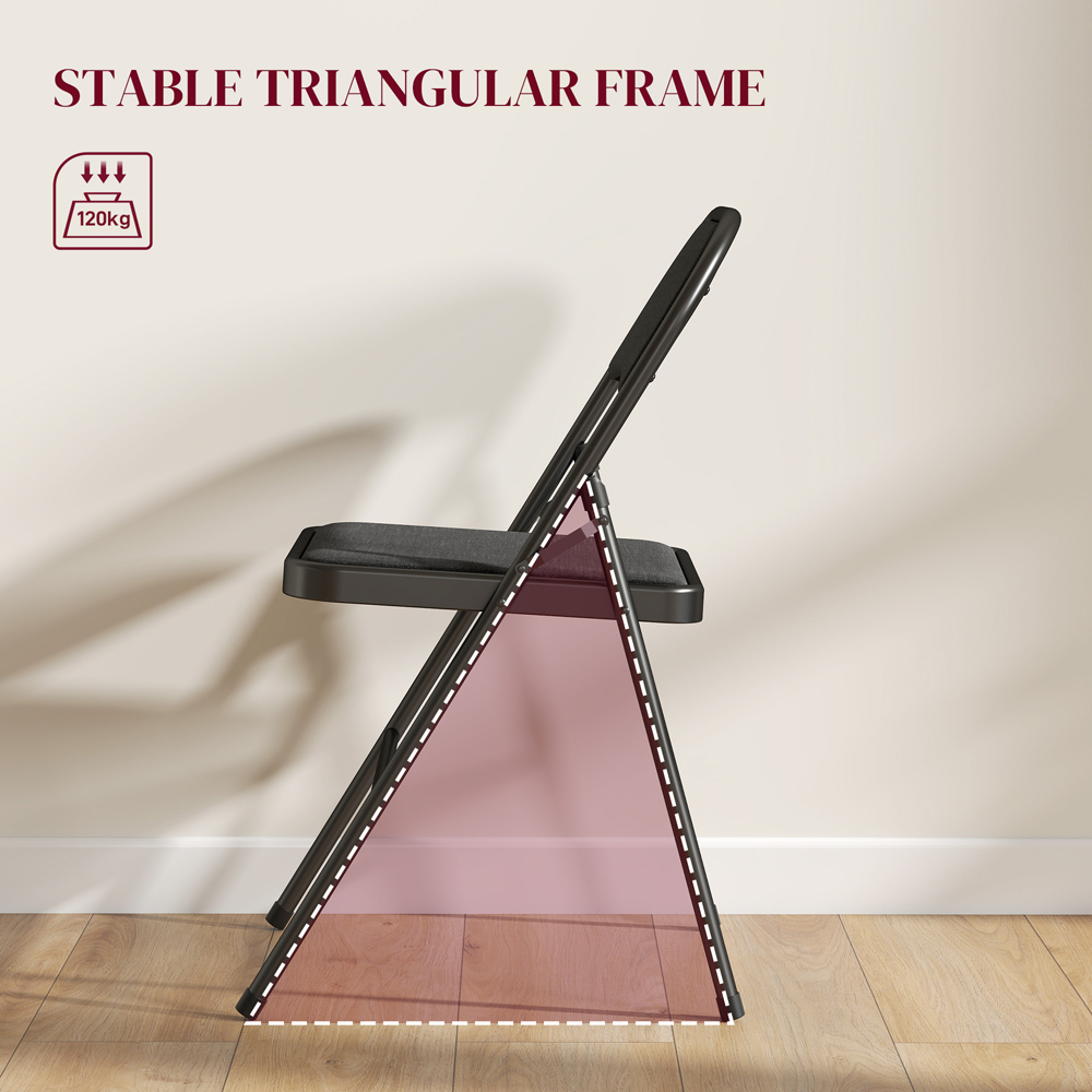 HOMCOM Set of 4 Black Linen Look Foldable Padded Chair with Cushioned Seat Image 7