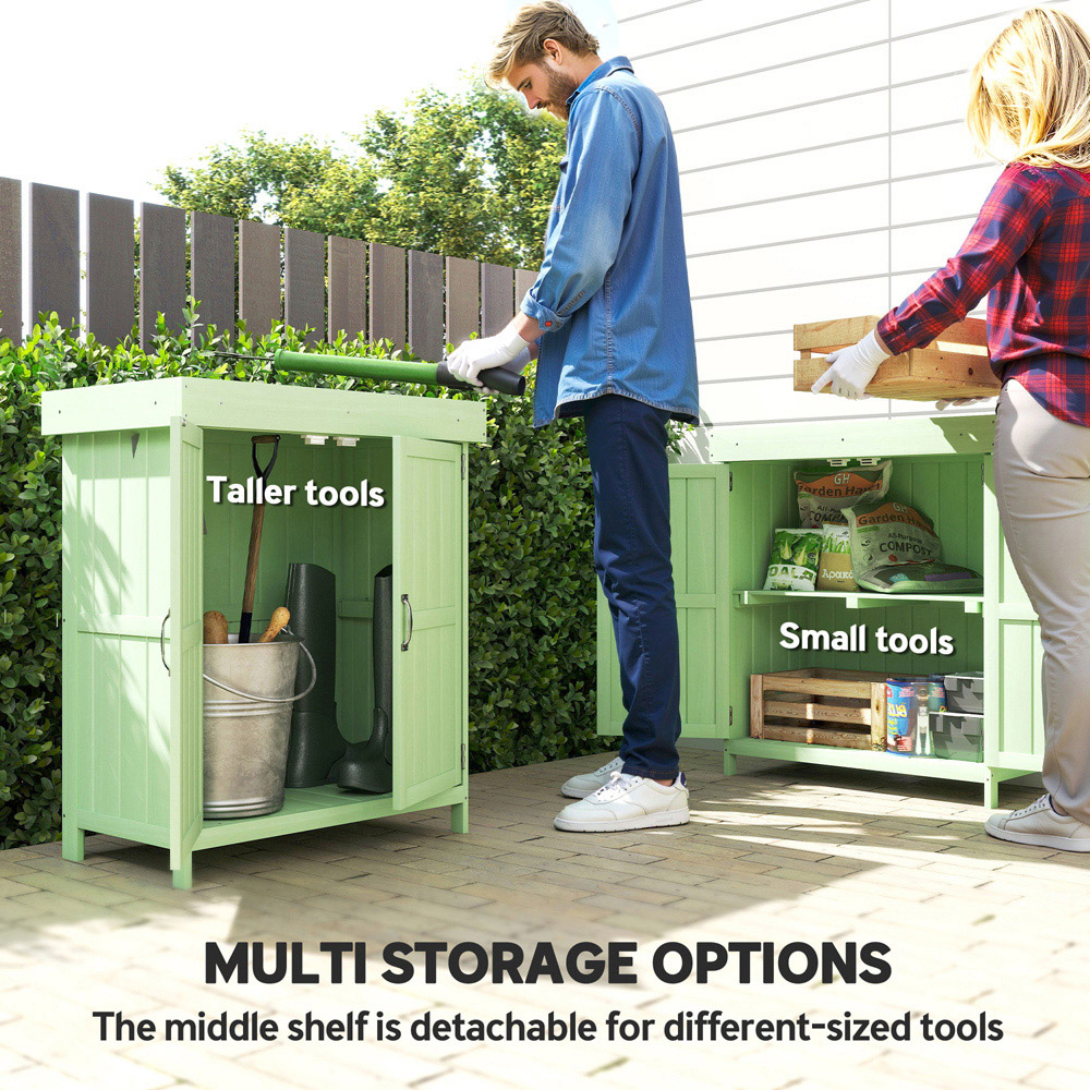 Outsunny 2.4 x 1.4ft Light Green Wooden Garden Storage Shed with Hinged Roof Image 5