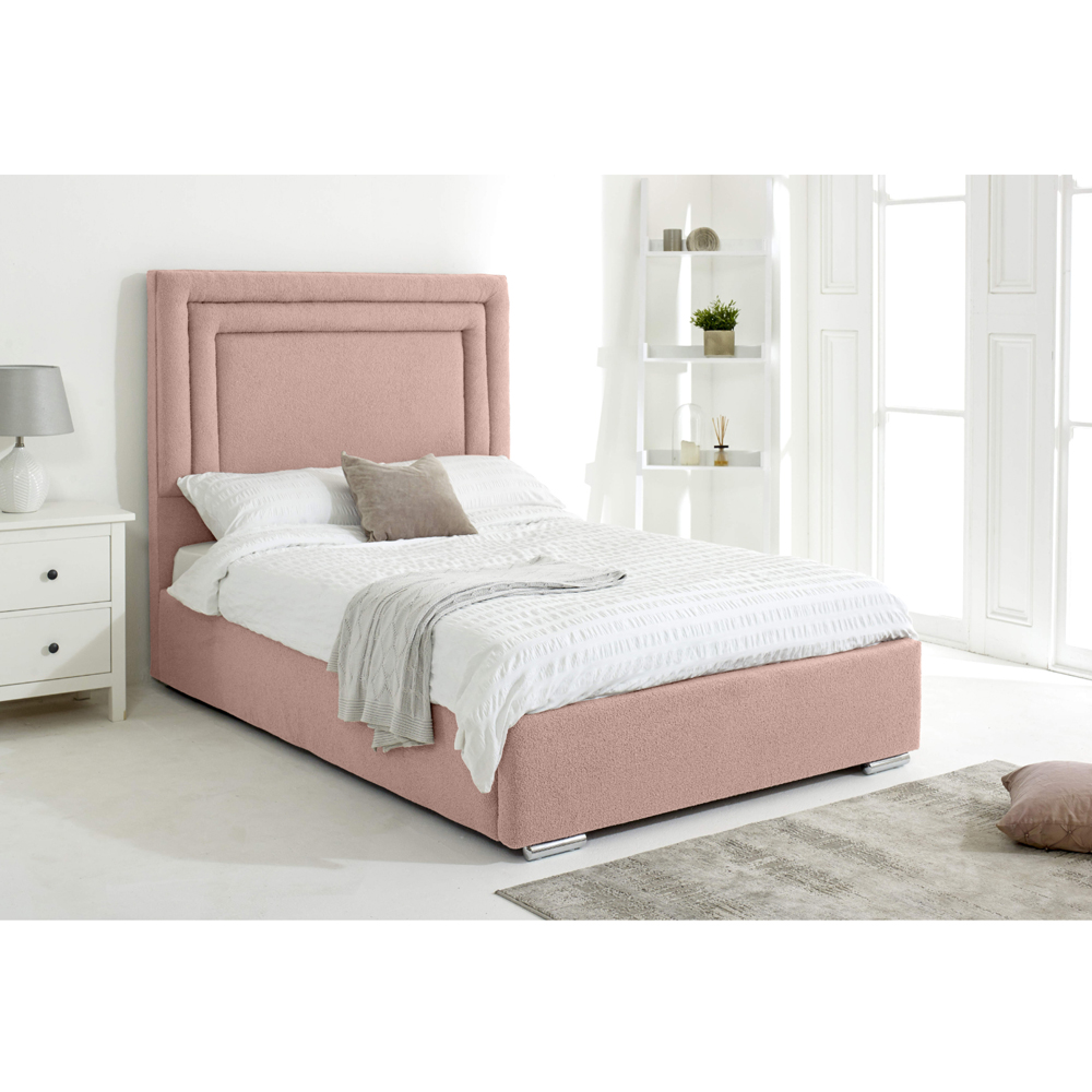 Eleganza Santiago Single Pink Arlington Fabric Bed Frame with Boxed Headboard Image 3