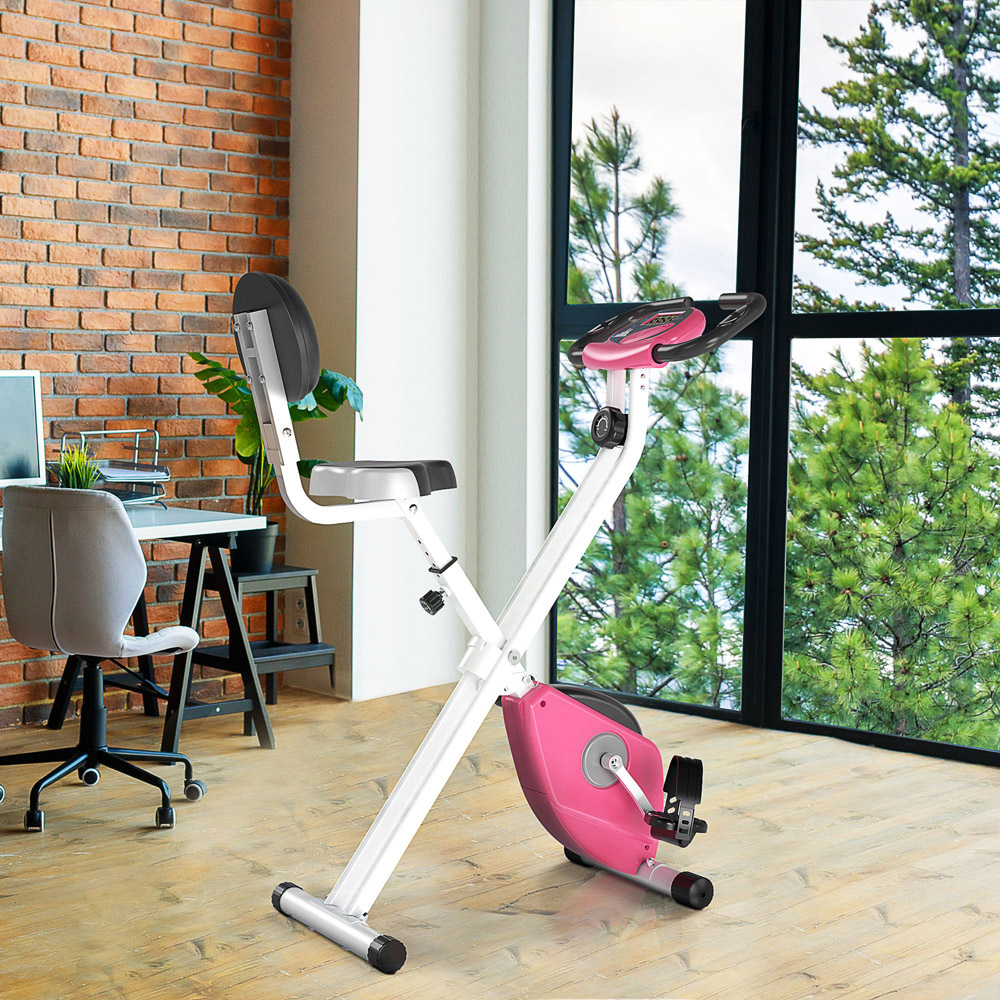 HOMCOM Pink Magnetic Resistance Folding Exercise Bike Image 2
