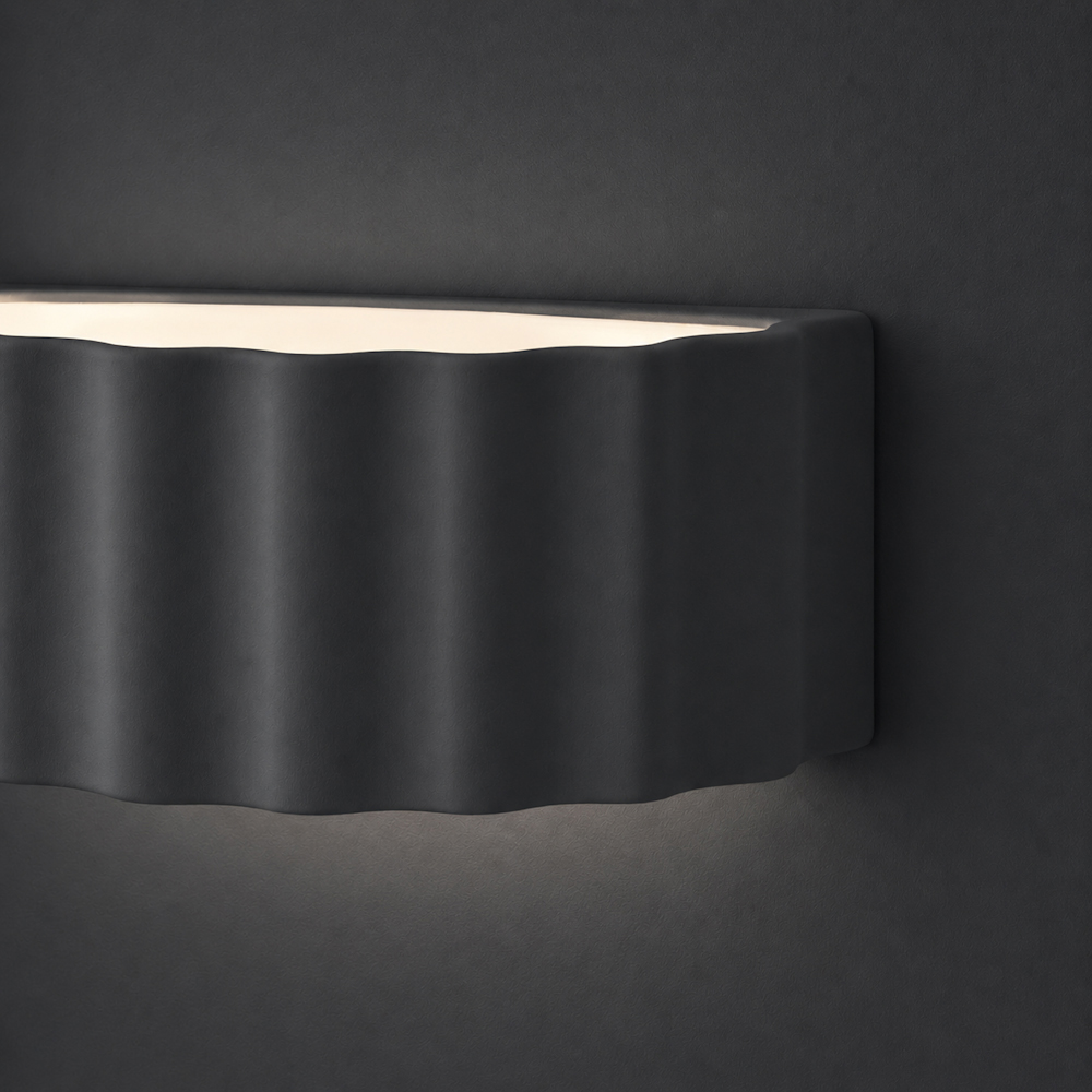 ValueLights Pablo Navy Blue Ribbed Ceramic Flush Wall Light with Bulb Image 4