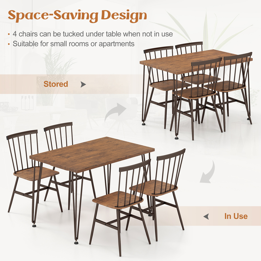 Costway 4 Seater Dining Set with Swivel Feet Walnut Image 7