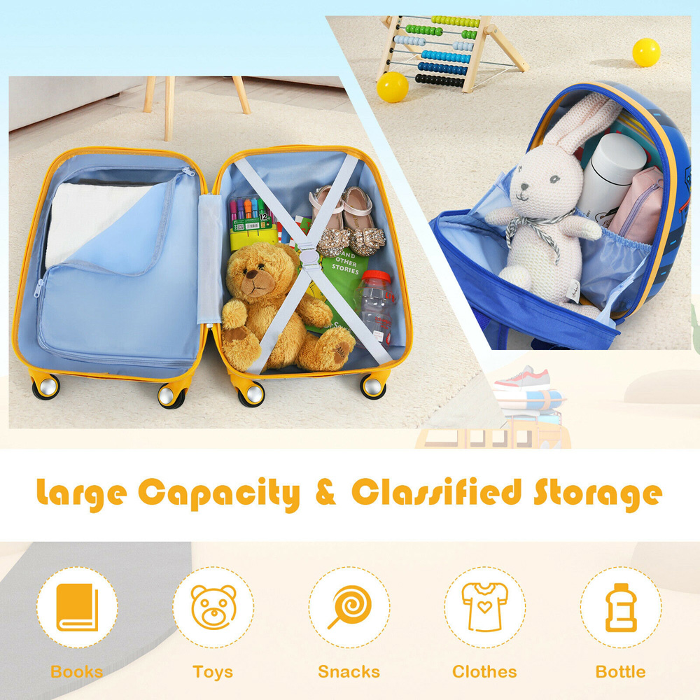 Costway Set of 2 Blue and Yellow Kids Luggage Set with Spinner Wheels Image 4