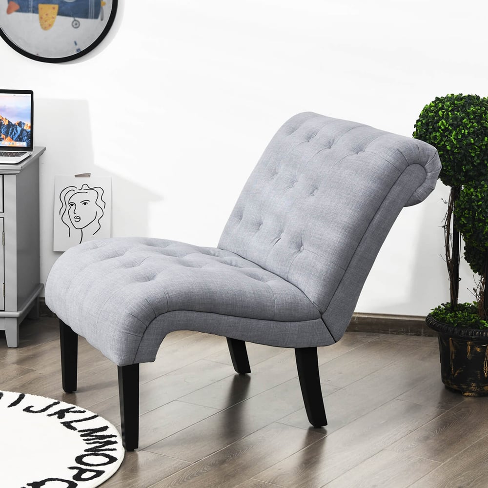 Costway Light Grey Button Tufted Linen Accent Chair Image 5