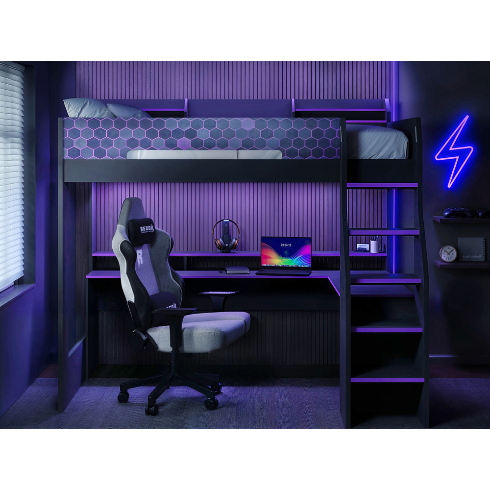 Recoil Ultimate Single Charcoal and Purple Gaming High Sleeper Bed with LED Image 4