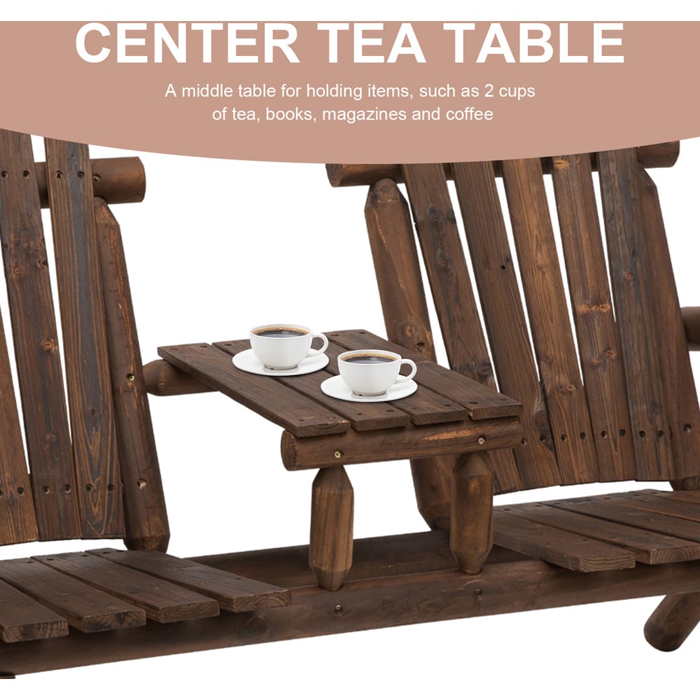 Outsunny Carbonised Brown Wooden Companion Seat Image 6