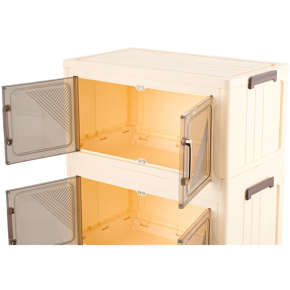 Living and Home 4-Tier Cream and Amber Transparent Foldable Storage Cabinet with Castors Image 4