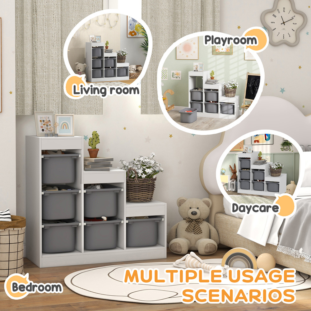 AIYAPLAY Kids Grey 3-Tier Toy Storage Unit with 6 Removable Bins Image 7
