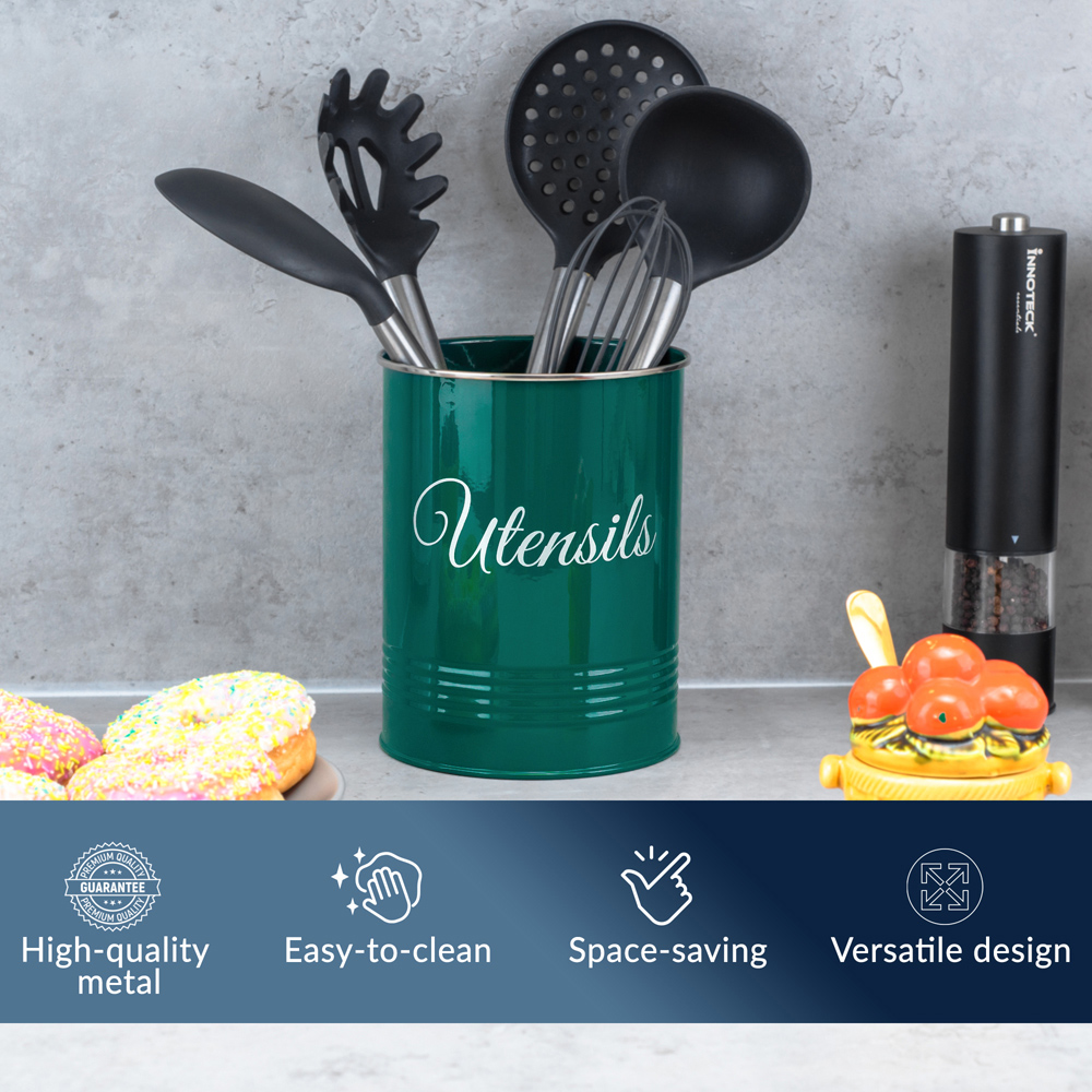 Innoteck Essentials Green Metal Utensil Crock Holder Image 5