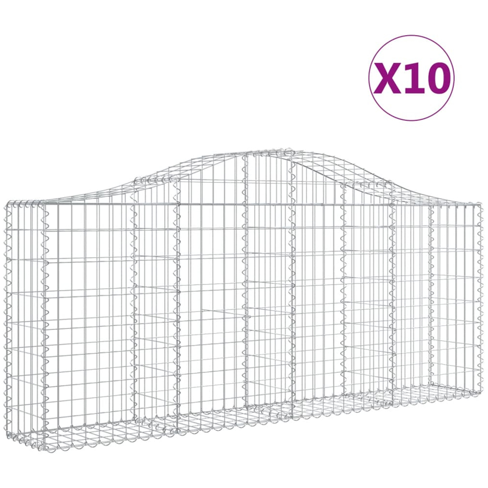 vidaXL Silver Galvanised Iron Arched Gabion Basket 200 x 30 x 80/100cm 10 Pack Image 4