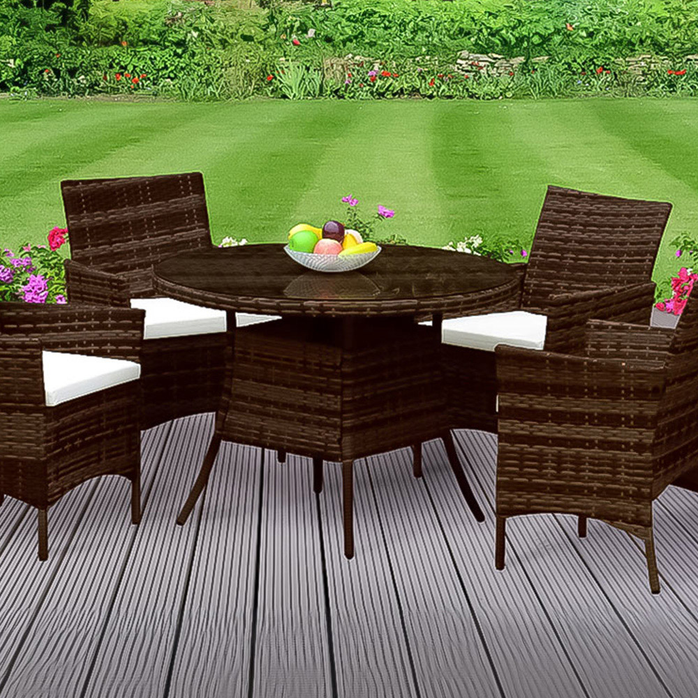 Brooklyn 4 Seater Rattan Round Dining Garden Set Brown Image 2