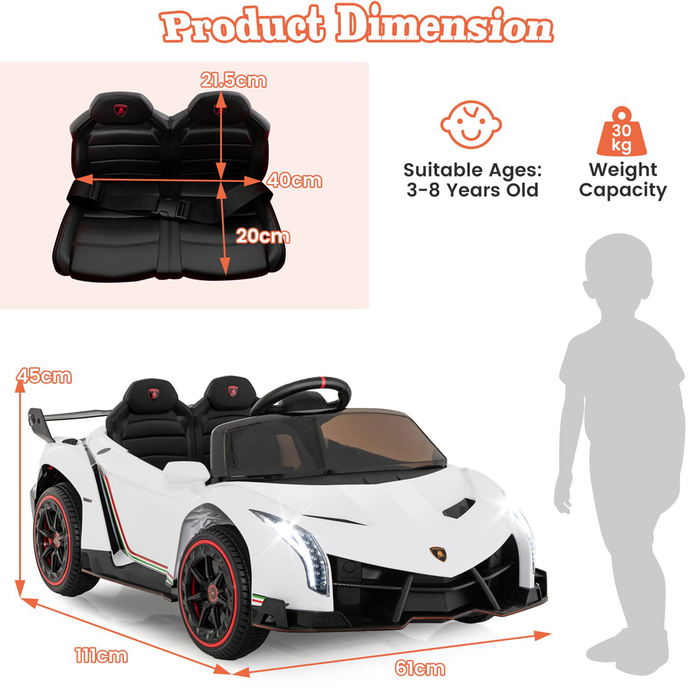 Costway Kids White Lamborghini 4WD Ride On Sports Car with Taillight 12V Image 7