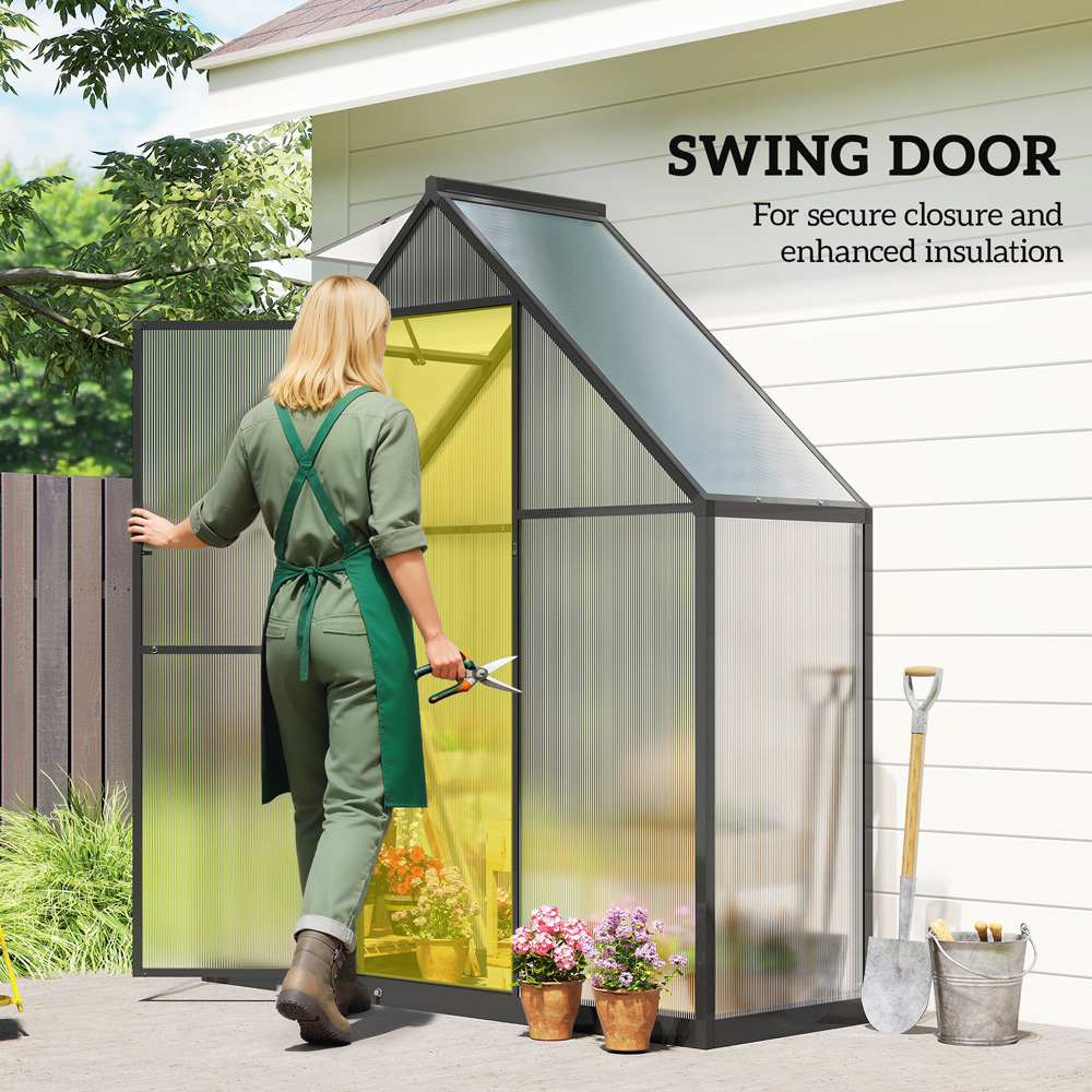 Outsunny Black Polycarbonate 5.5 x 2ft Walk-In Greenhouse with Swing Door Image 6