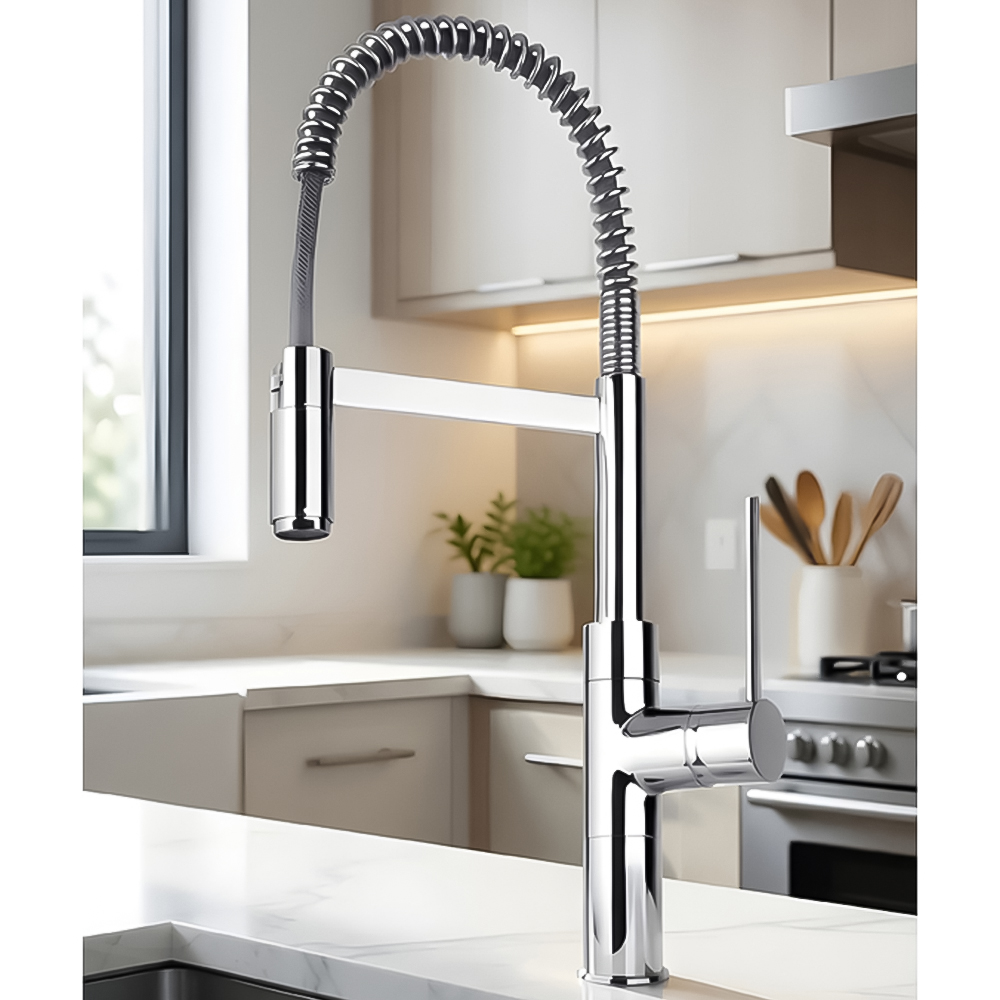 Piralla Vox Semi Pro Polished Chrome Single Lever Flexible Spout Kitchen Mixer Tap with Hand Spray Image 2