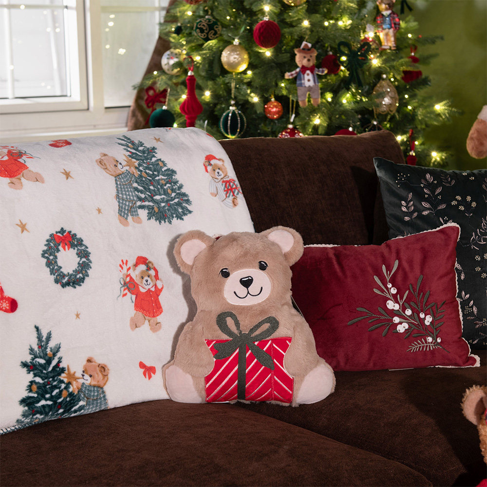 Buddy Bear Christmas Cushion Brown Image 2