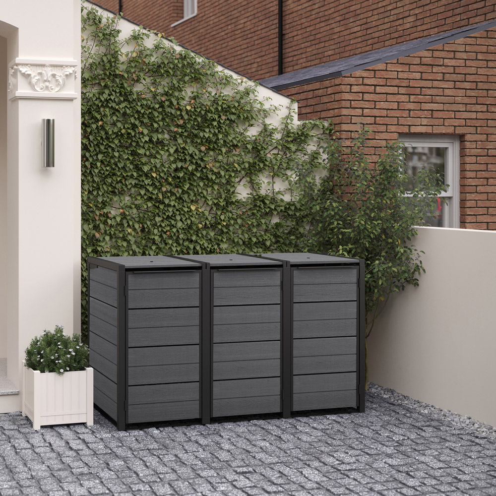 Keter Bin Hideaway 720L Graphite 3 Section Bin Storage Unit Image 2