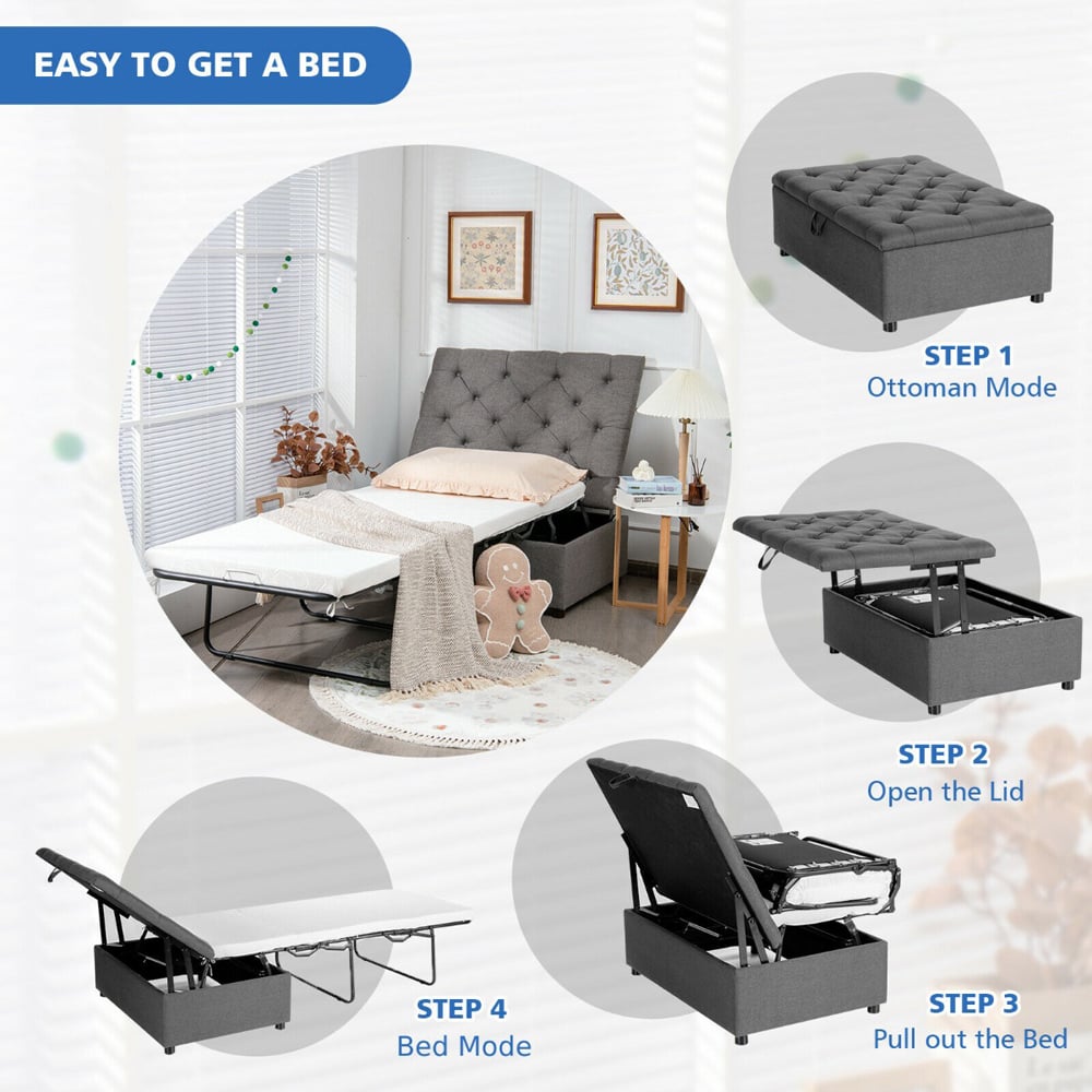 Costway Single Sleeper Grey Convertible Sofa Bed with Mattress Image 5