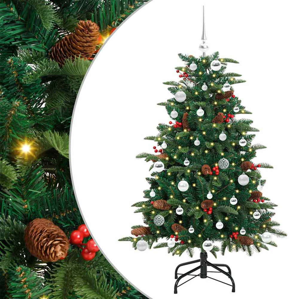 vidaXL Pre-Lit Warm White LED and Silver Baubles Green Artificial Christmas Tree with Stand 5ft Image 7