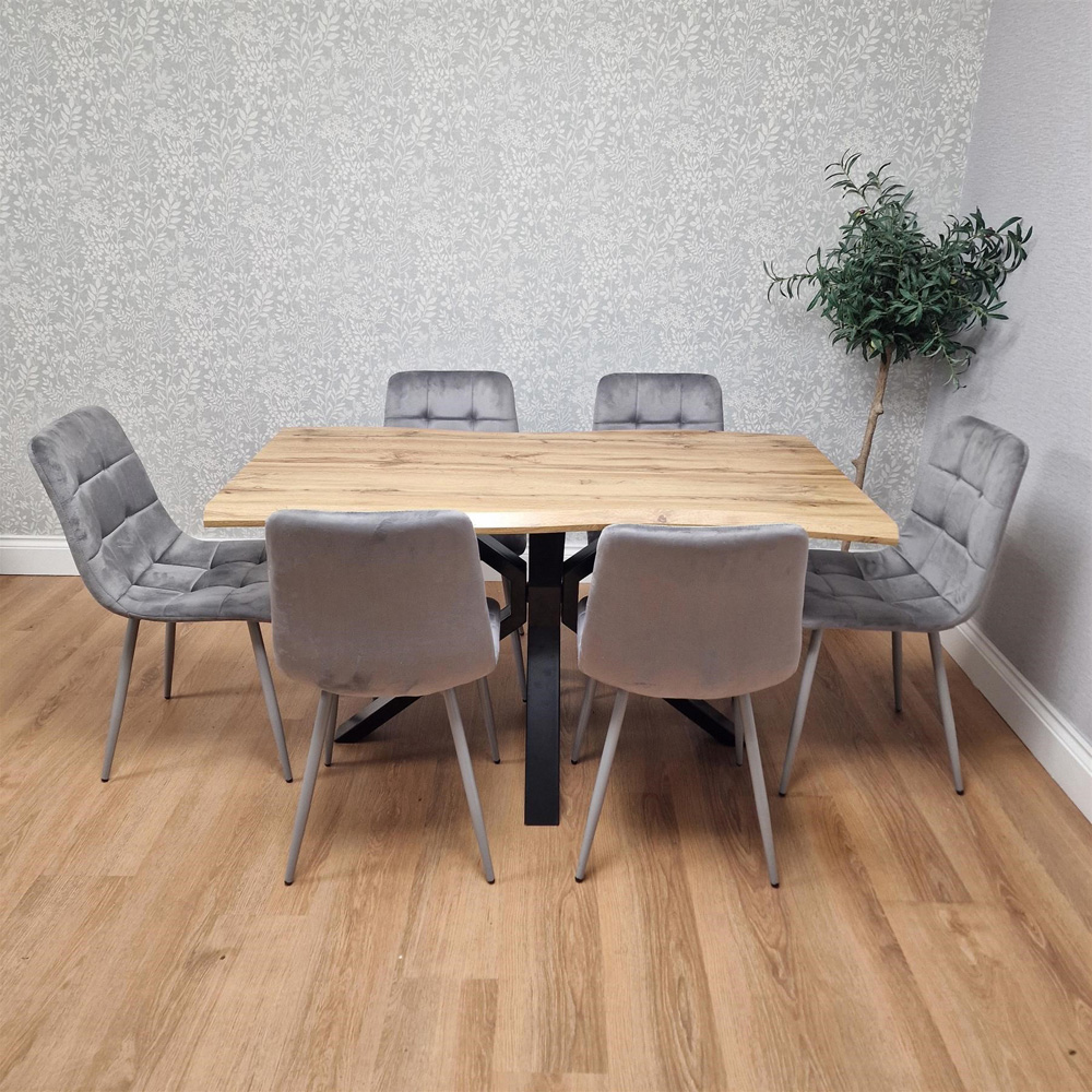 Kosy Koala 6 Seater Velvet and Wood Dinning Table Set Black and Brown Image 7