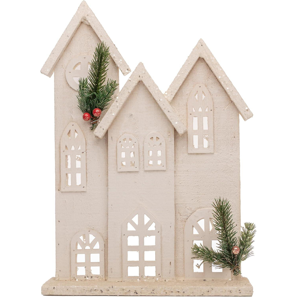 Shatchi White Snow Covered Wooden House LED Christmas Decoration Image 1