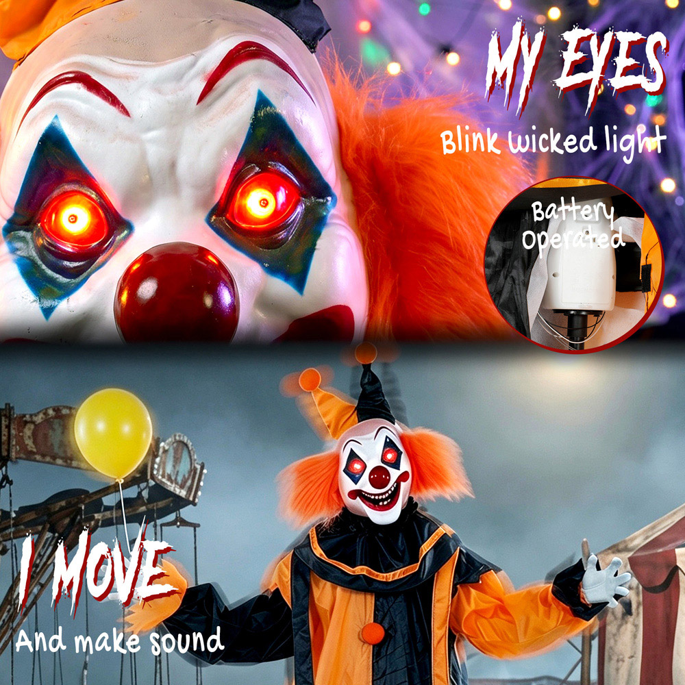 HOMCOM Light Up Life-Size Light Up Animated Clown Halloween Decoration 6ft Image 8