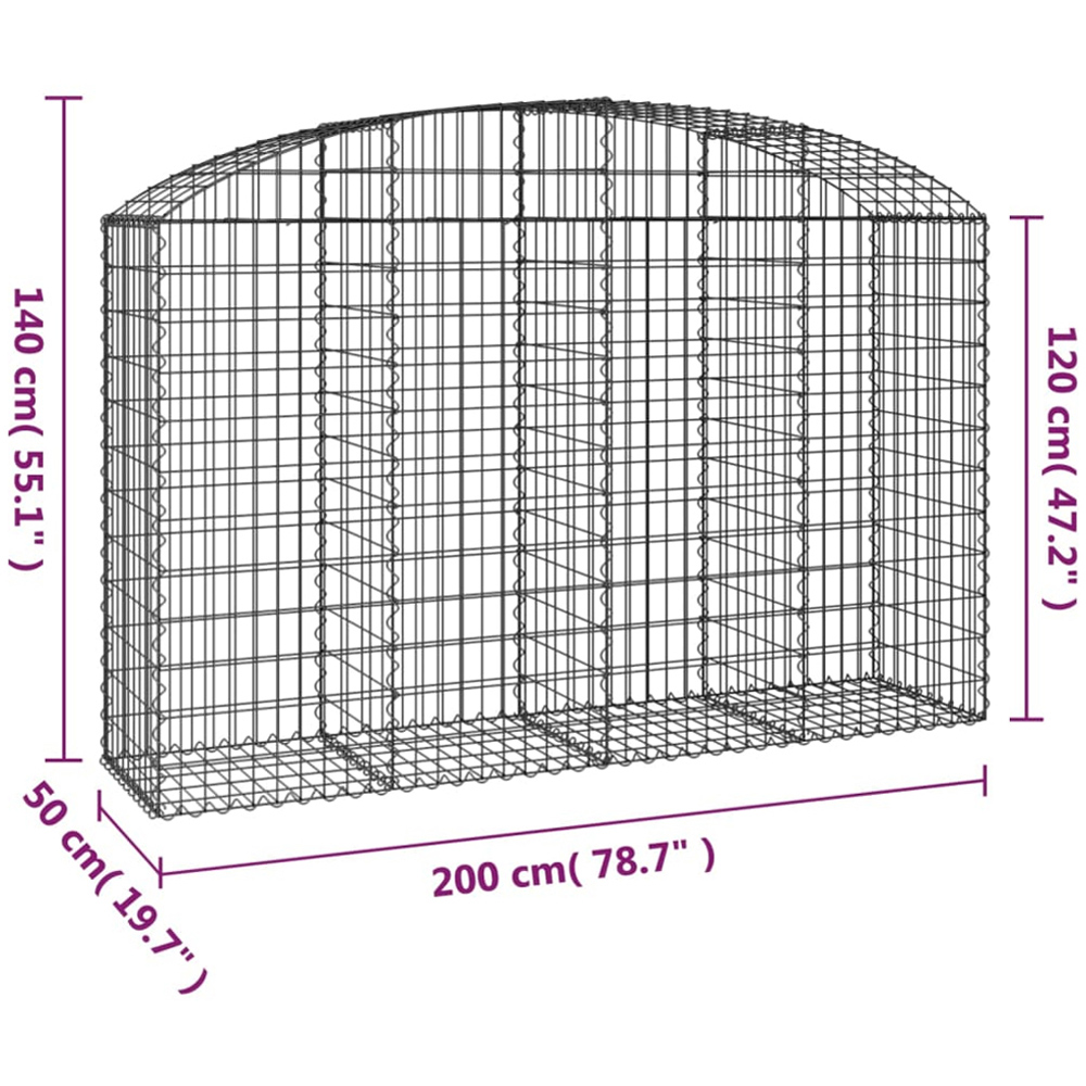 vidaXL Silver Galvanised Iron Arched Gabion Basket 200 x 50 x 120/140cm Image 4
