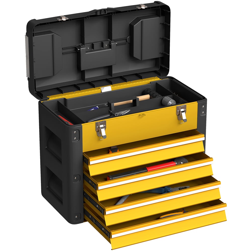 HOMCOM 4 Drawer Yellow Steel Toolbox Image 1