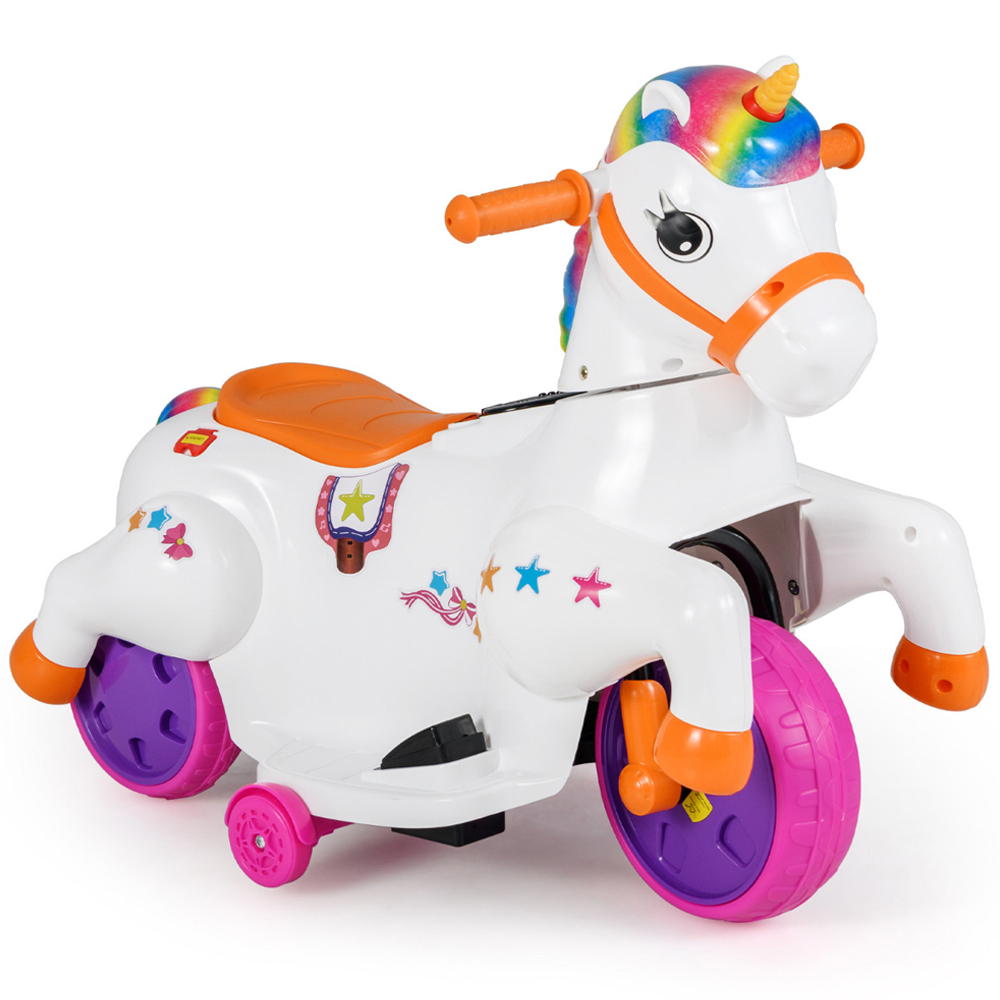 Costway Kids Orange Unicorn Ride On Toy with Training Wheels 12V Image 3
