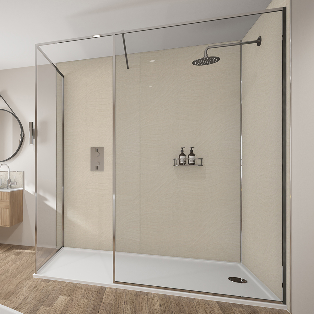 Wetwall Mermaid 2420 x 1210mm Moonlit Sand Concrete Plywood Shower Wall Panel Image 1