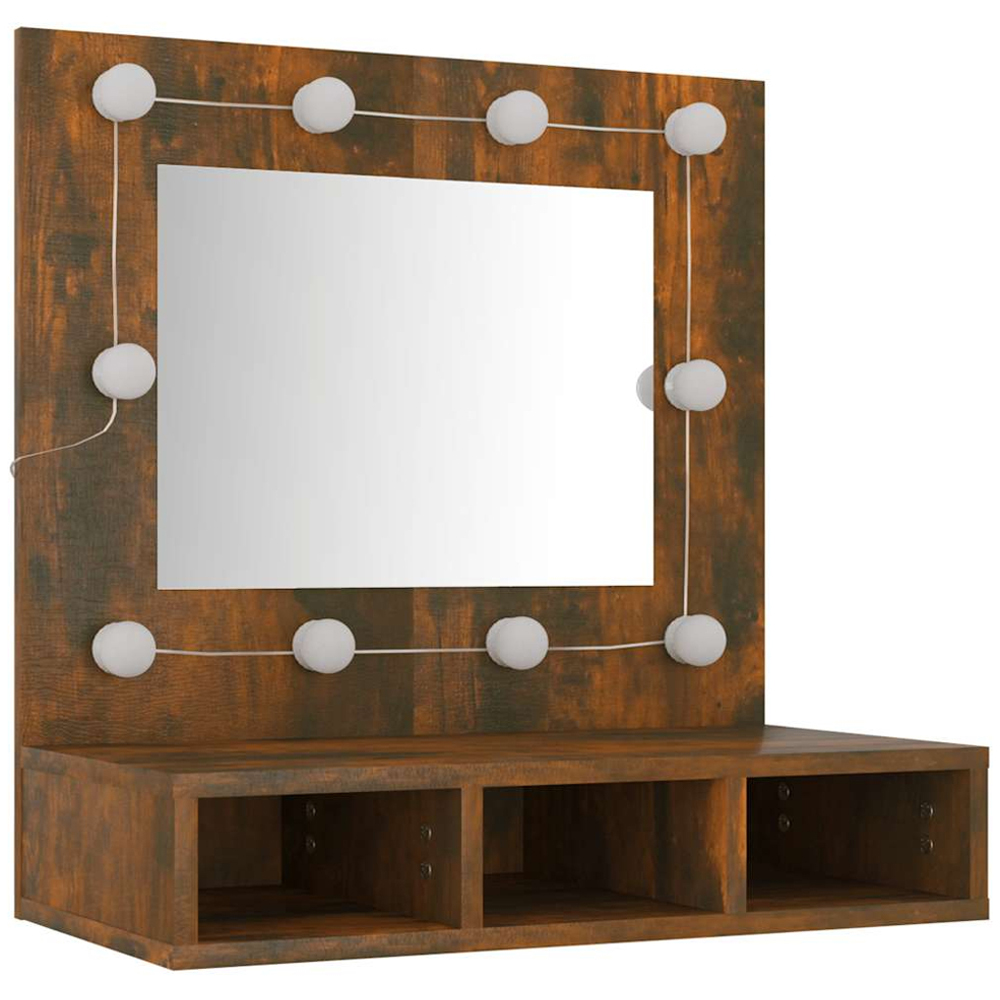 vidaXL 4 Open Shelf Smoked Oak LED Mirror Bathroom Cabinet Image 3
