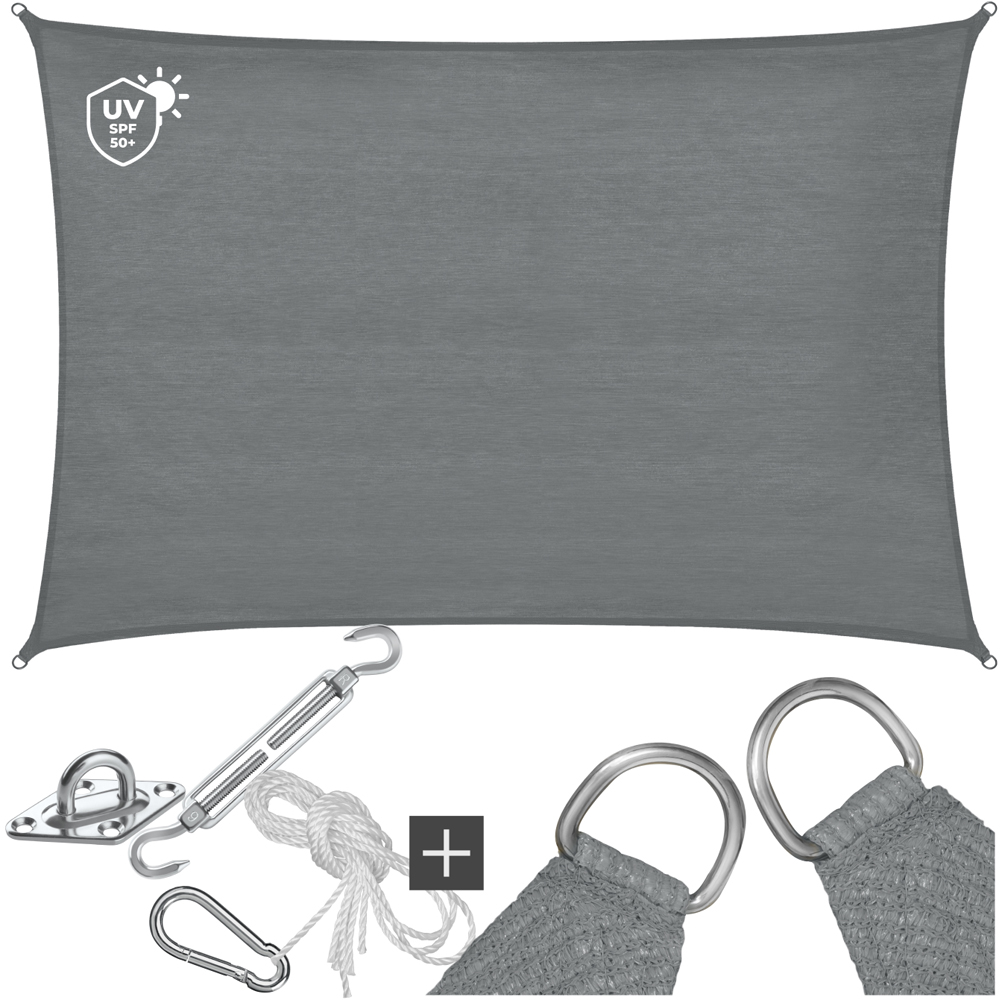 tectake Sonny Grey Water-Resistant Sun Shade Sail 200 x 300cm Image 2