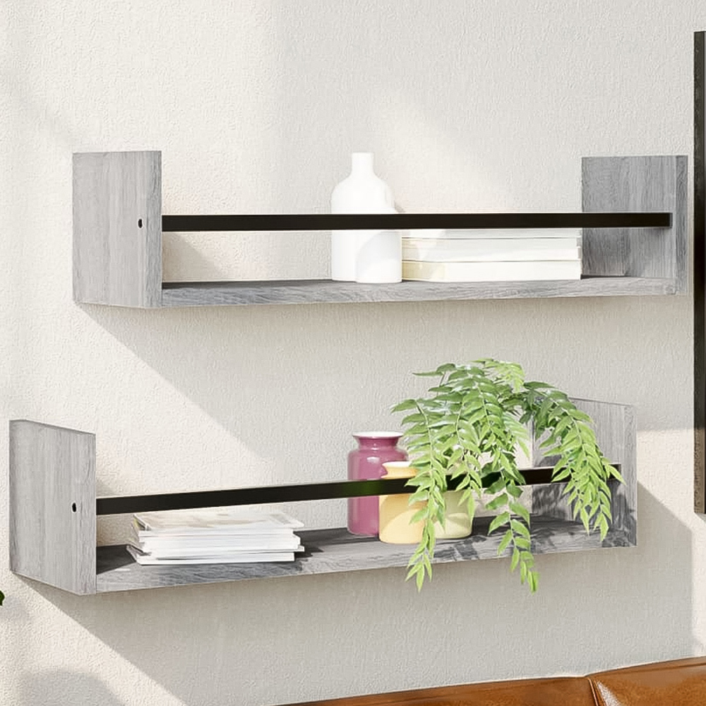 vidaXL 60cm Grey Sonoma Wall Shelf Set of 2 Image