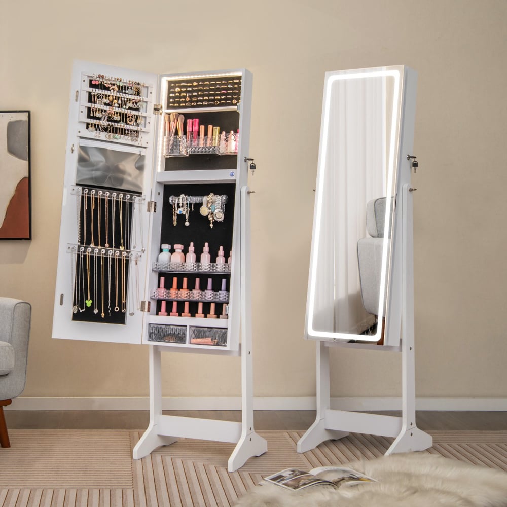 Costway 2 Drawer White LED Light Standing Jewellery Cabinet Image 2